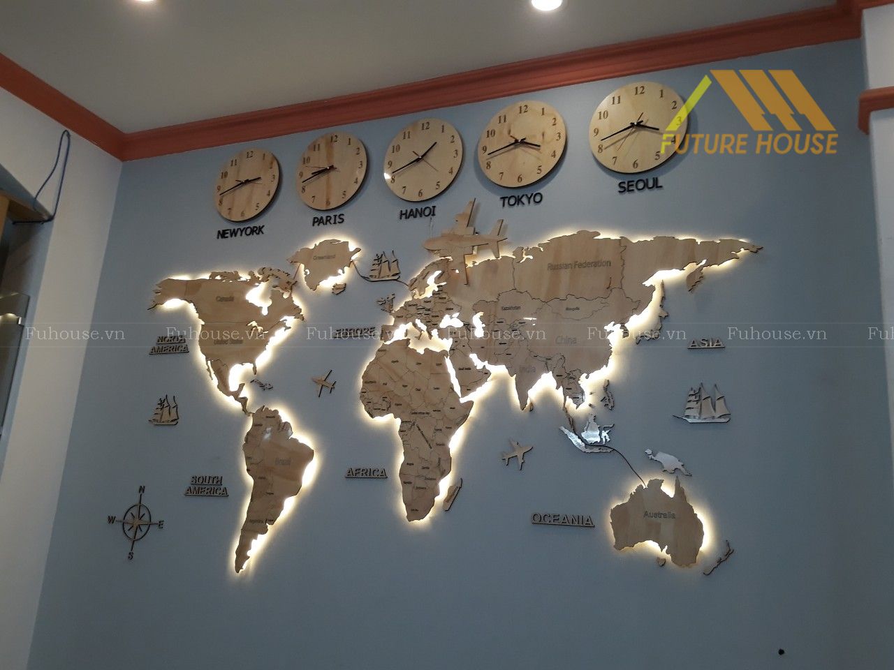 bản đồ gỗ decor